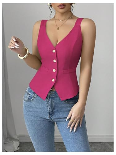 SHENHE Women's Button Up V Neck Vest Casual Business Waistcoat Blazer Vests Tank Top3