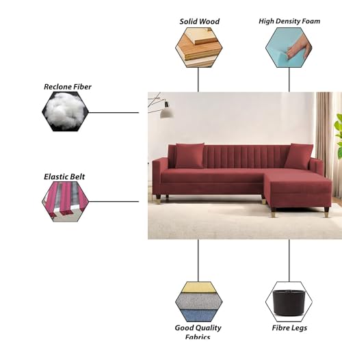 Image of Casaliving Garcia 4 Seater L Shape Convertible Sofa Set for Living Room, 3 Seater & Ottoman Modular Sectional Couch for Small Space (Maroon in Colour Premium Fabric)