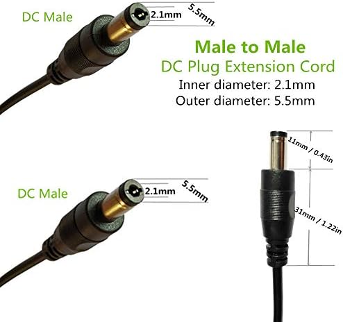 DZYDZR 2 Pack 1m Male to Male Connector DC Power Extension Cable 2.1mm x 5.5mm DC Plug Extension Cord Copper Wire Black For CCTV Cameras 3ft