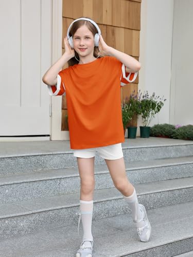Image of Girls Oversized T Shirts Kids Summer Striped Short Sleeve Tops Casual Crewneck Tees 5-14 Years