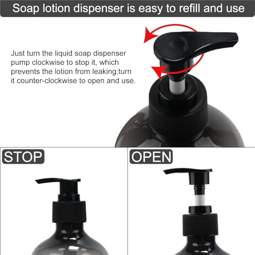 2 STK 500ml Seifenspender, Shampoo Flaschen zum Befüllen, Spülmittelspender, Leere Pumpflaschen Duschgel Dispenser für Küche Bad Lotionen Shampoos, mit Trichter & Etiketten (Grau)