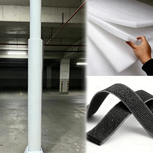 6 ft Basketball Pole Padding - Cushioned Wraparound Crash Pad for 2-12 in Columns, Self-Adhesive Safety Cover for Courts/Basements, Black (4 in/10.2 cm)