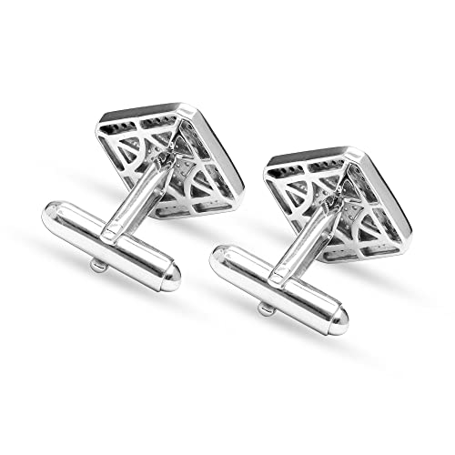 Lecalla Men's Sterling Silver Rhodium-Plated Cubic-Zirconia Square Cufflinks For Wedding Dad Father Grand-Father #TOP1