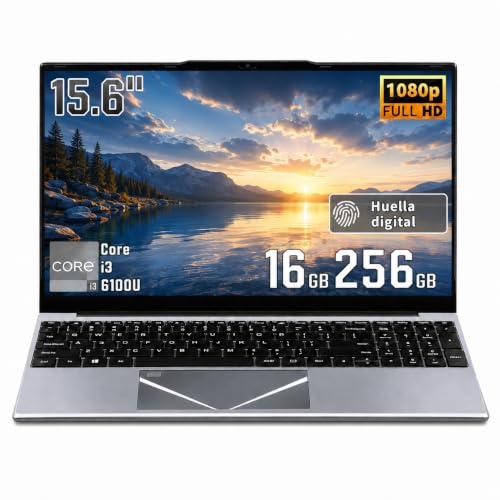 Ordenador Portátil 15,6 Pulgadas,Win11 Pro,PC Portáti Core i3-6100U,16GB RAM,Pantalla Full HD, Teclado Retroiluminado,Huella Digital, Portátil Ligero para Oficina y Teletrabajo (Gris, 16+256G SSD)