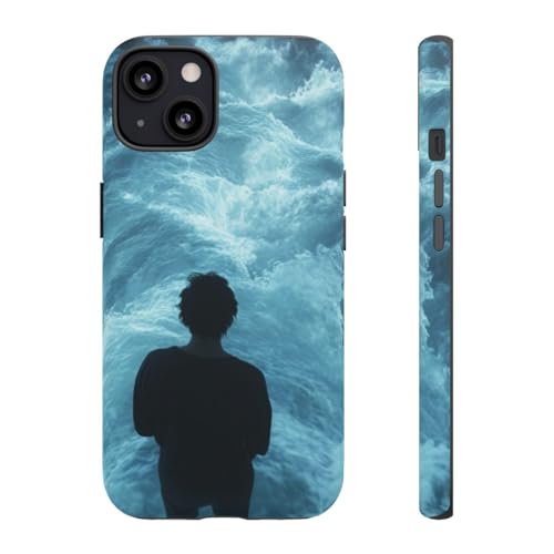 Coque rigide bleu iPhone 13 finition mate premium vagues d'eau