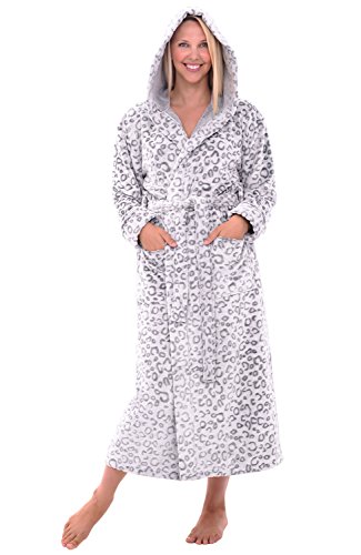 Alexander Del Rossa Womens Robe, Long Plush Bathrobe with Hood, Hooded Robes for Women Plus Size Bath Robe