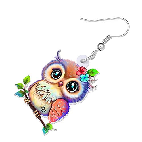 Acrylic Drop Owl Earrings Bird Dangle Funny Design Lovely Gift For Women By The Bonsny3