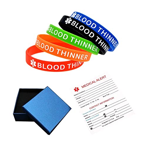 Lyndong 5 Pack Blood THINNER Silicone Medical Alert Emergency Bracelet Wristbands2