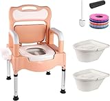 Nachttisch-Toilettenstuhl, höhenverstellbar, ultra-breiter Sitz, tragbare Toilette mit abnehmbarem Eimer für ältere Menschen und Senioren