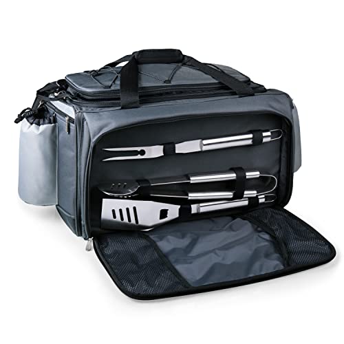 PICNIC TIME NCAA East Carolina Pirates Vulcan Portable Propane Grill & Cooler Tote, Portable Tabletop Gas Grill, (Black with Gray Accents)