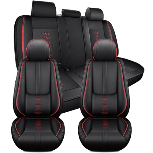 Image of Car Seat Covers for Toyota Camry 2012-2025 2026,Waterproof Leather Seat Covers 5-Seats Standard,Car Interior Accessories with Airbag,Car Seat Protectors for Camry(Black+Red)