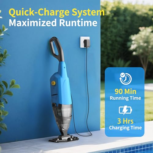 MUTAOMAY Cordless Rechargeable Pool Vacuum for Above & In-Ground Pools – 18GPM Suction, 90 Min Runtime, Fast 3H Charge, 69" Detachable Pole – Deep Clean for Spa, Hot Tub, Sand, Leaves, Debris (Blue) — view 3