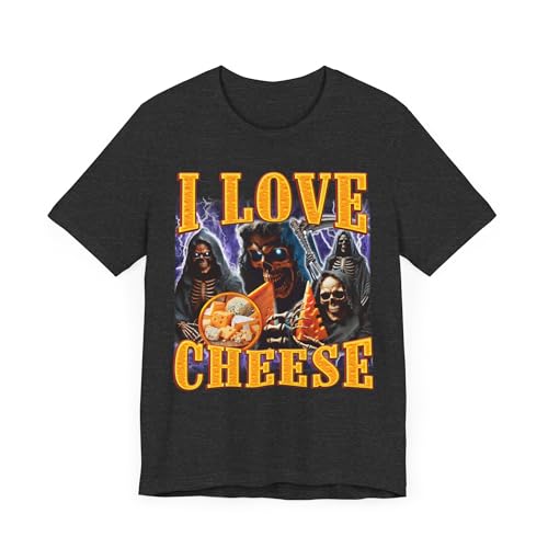 T-shirt I Love Cheese squelette rétro unisexe en coton