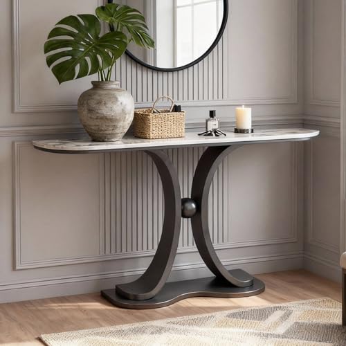 MISXEOE Modern Foyer Table Stone Slab Console Table for Entryway, Sofa Tables Narrow Behind Couch for Living Room, Hallway, Office Small Space, Minimalist Luxury Decor(Black,47.2"x11.8"x31.5")