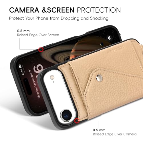 LUCKYCOIN Crossbody Phone Case for iPhone Air,100% Genuine Leather Phone Wallet Case for Women,Fashion Premium Hands-Free Phone Purse with Expandable Flip Card Holder & Adjustable Strap - Pebble Beige by LUCKYCOIN - Image 3