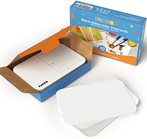 Funto Blank Watercolor Paper Postcards, 50 Cards, 4"x6", 140lb/300gsm, Blank Note Cards for Watercolor Journal, Acid-Free Heavyweight Art Paper for Thank You Notes & Greeting Cards