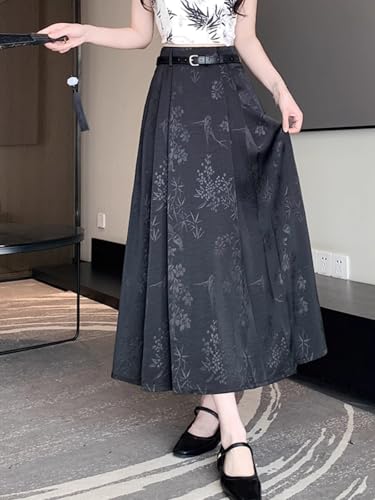 Horse-Face Pleated Midi Skirt, Vintage High-Waist, Summer4