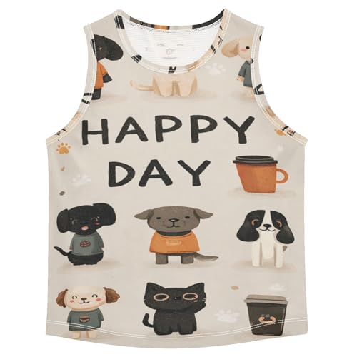 Bolaz Boys Athletic Quick Dry Tank Top Sleeveless Workout T Shirts Age 11-15,Cartoon Dogs