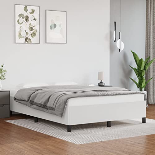 Qnhdfrt Bettgestell Weiß 140x200 cm Kunstleder Modernes Design mit Stabilen Stützbeinen und Sperrholzlatten für Erholsamen Schlaf Gästebett oder Familienbett