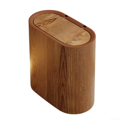 Axorafow Poubelle compacte et fine avec couvercle, design étroit et peu encombrant, structure à double tube en plastique PP durable, aspect marbre et grain de bois, 30 x 30 x 15 cm (grain de bois)