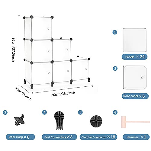 AWTATOS Steckregal 6 Würfel Aufbewahrungssystem Kombiregale mit Türen Regal Würfel DIY Multifunktional Regalsystem Regal Modular Für Wohnzimmer, Schlafzimmer, Bad Durchsichtig Weiß ULPZ007