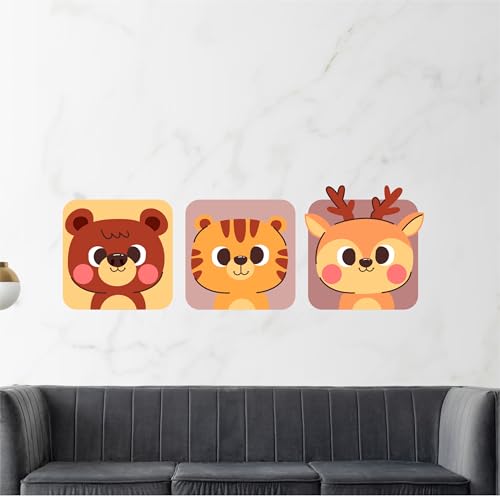 Image of Cute Woodland Animals Wall Decal Set, 36 x 12 Inch (90 x 30 cm), Decorative Bear Tiger Deer Cartoon Design for Nursery and Kids Room