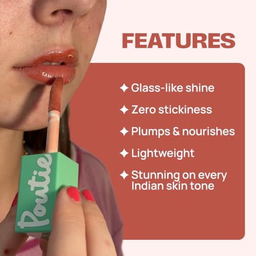 Image of Sammmm Poutie Glass Shine Lip Gloss for Women l Hydrating & High Shine l Lightweight & Non-Sticky l Soft Smooth Lips l Rosehip & Kukui Nut Oils l Coral l Sulphate Free Lip Plumper Gloss l Pigmented Lips 6.5 ml