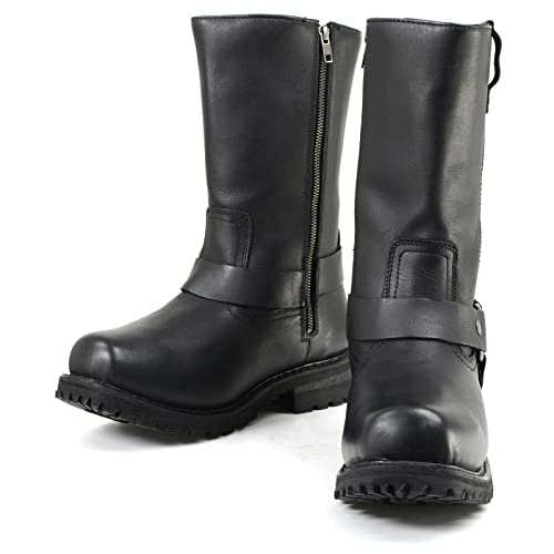 Milwaukee Leather Men’s Black Waterproof Boots 11-inch Wide Width Square Toe with Harness and Zipper MBM9061WP - 9W3