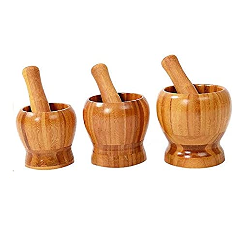 Bamboo Mortar And Pestle Hand Grinder For Garlic Press,4.7 Inch Coffee Grinder,Herb Spice Masher,Ginger Crusher,Spice Grinding Natural Wood #TOP1