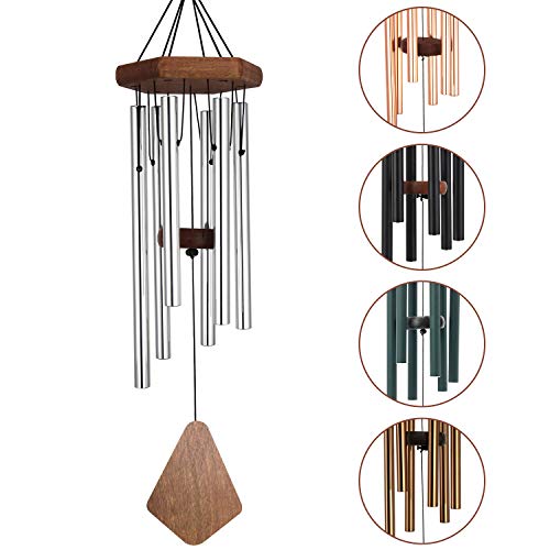 Wind Chime Outdoor, 28 Inches Medium Wind Chime with 6 Silver-Colored Aluminum Metal Tubes, Soothing Melodic Tone Musical Wind Chime for Home, Party, Garden, DÃ©cor