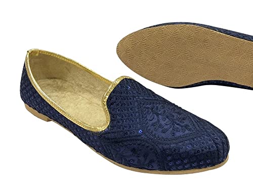 Punjabi Jutti for Men's Traditional Ethnic Mojari Shoes Wedding Sherwani Loafers Handmade Blue Embroidery Juttis4