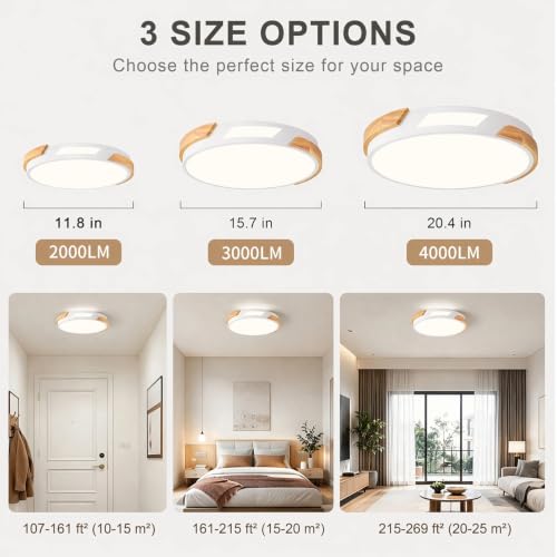 Image of Modern LED Ceiling Light, Wood Dimmable Flush Mount Ceiling Light Fixture