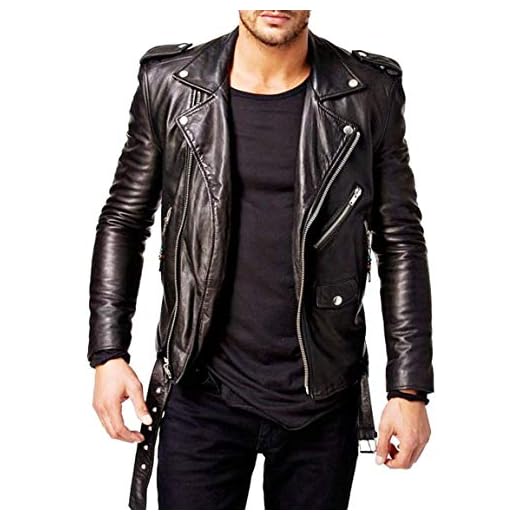 SKADO Jaqueta masculina de couro legítimo, jaqueta de couro legítimo, couro de cordeiro macio, slim fit, Estilo preto, PP