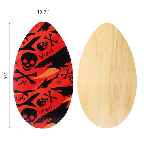 Skimboard 35 Inch Skim Boards for Beach Adults ＆ Kids, High Gloss Coat Wooden Skim Board for Beginners, Durable Lightweight Wood Body Board -Black Skull - Thumbnail 2