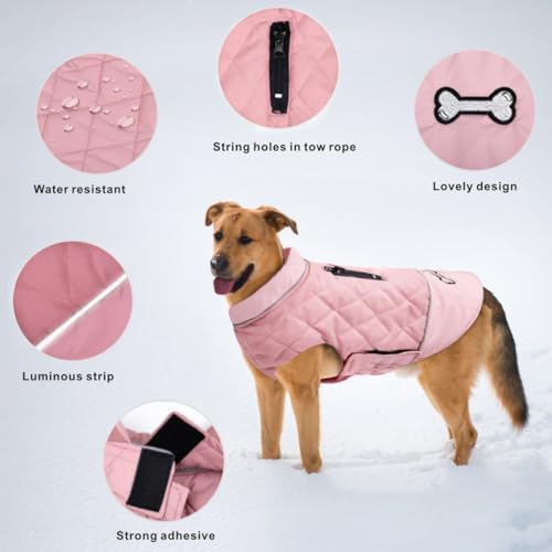 Idepet Winddichter Hundemantel Winter Warme Jacke,Anti-Schneeanzug Hundebekleidung für kleine mittelgroße Hunde mit Geschirrloch Blau Rosa Grau