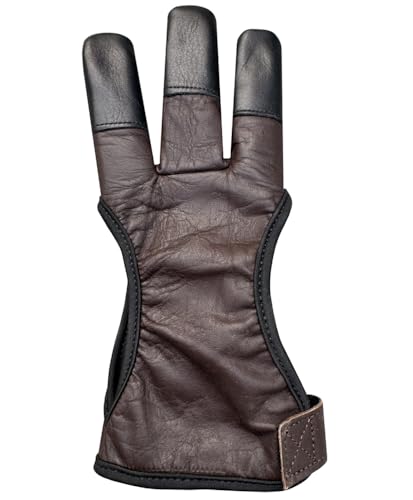 Hunt & Seek Cow Leather Three Finger Archery Glove for Recurve & Compound Bow – Finger Tab Accessory (Brown, Small)