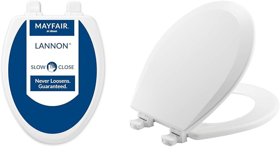 Mayfair 1843SLOW 000 Elongated Toilet Seat Bundle with Bemis 500EC 390 Round Cotton White Toilet Seat