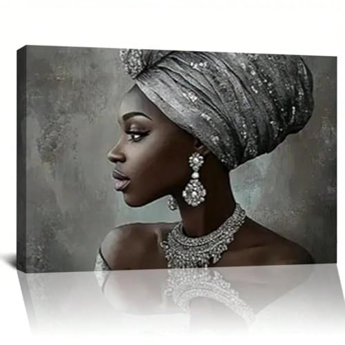 Tableau de salon moderne avec affiche femme africaine, art mural sur toile noire de 20x30 cm