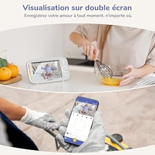 jeeber 2K/3MP Babyphone Caméra Bébé, 5" IPS, Babyphone Connecté Smartphone, 360 ° View, PTZ & VOX, HDR Vision Nocturne, Lumière Infrarouge Invisible, Détection des Pleurs & Température