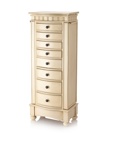 Nathan Direct Muscat 8 Drawer Jewelry Armoire with 2 Side Compartments and a Lift-Top Compartment with Mirror and Ring Holders, Antique Beige