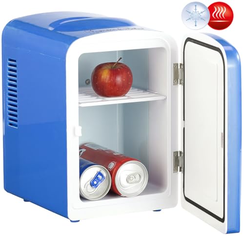 Rosenstein & Söhne Reisekühlschrank: Mini-Kühlschrank mit Warmhalte-Funktion, für 12 & 230 V, 4 Liter, blau (Mini Reise Kühlschrank, Mobiler, Kühl)