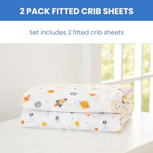 Image of Delta Children Fitted Crib Sheets for Girls and Boys - Crib Sheet for Standard Crib and Toddler Mattresses - 28x52 Inch (Pack of 2), Space Exploration