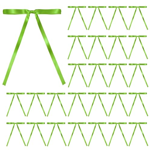 Meseey 30 Pack Apple Green Satin Bows with Twist Ties 5x7 Inch Pre-Tied Premade Ribbon Bows for Spring Decor, Easter, Christmas Tree, Wreath, Gift Wrapping, Party & Home Decorations