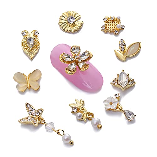 Strass pour ongles en alliage et perles dorées pour briller lors de vos soirées