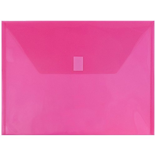 JAM PAPER Plastic Envelopes with Hook & Loop Closure - Letter Booklet - 9 3/4 x 13 - Fuchsia Pink - 12/Pack