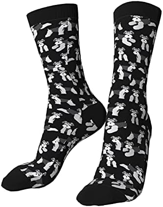 Cute Schnauzer Dog Pattern - Mens Fun Casual One size Long Socks,All Season Cozy Luxury Warm/Breathable Mid-Calf Ankle Socks for Run Sport School Cosplay Anime Cartoon