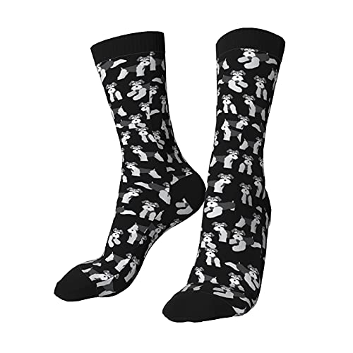 Cute Schnauzer Dog Pattern - Mens Fun Casual One Size Long Socks,All Season Cozy Luxury Warm/Breathable Mid-Calf Ankle Socks For Run Sport School Cosplay Anime Cartoon #TOP2