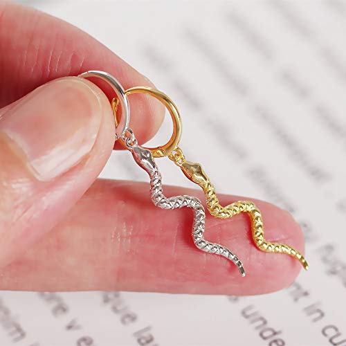 Snake Dangle Small Hoop Earrings 925 Sterling Silver Personalized Punk Drop Animal Earring Huggie Hoops 10Mm Hypoallergenic Fashion Ear Jewelry (Silver) #TOP4