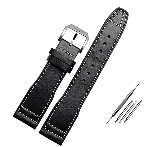 Bracelet de montre en cuir 21mm pour IWC Pilot Mark XVIII IW327004 noir et blanc