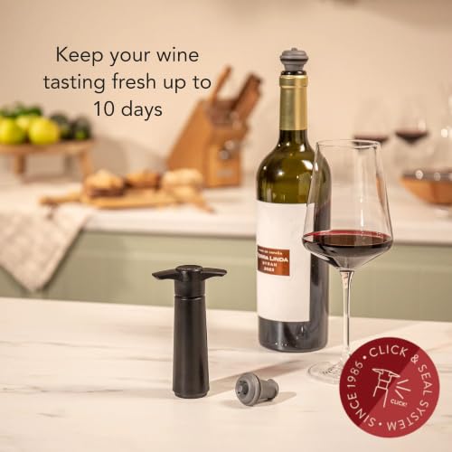 Image of Vacu Vin Original Saver Wine Bottle Stopper - With 4 Vacuum Stoppers - Preserver Wine Stopper with Pump for Red or White Wine - Wine Accessories to Keep Wine Fresh - Airtight Seal Stoppers - Black